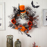 30” Spider and Skull with Top Hat Halloween Wreath by Nearly Natural - Vysn