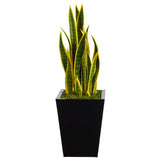 31” Sansevieria Artificial Plant in Black Metal Planter by Nearly Natural