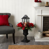 33” Holiday Berries and Poinsettia with Large Lantern and Included LED Candle by Nearly Natural