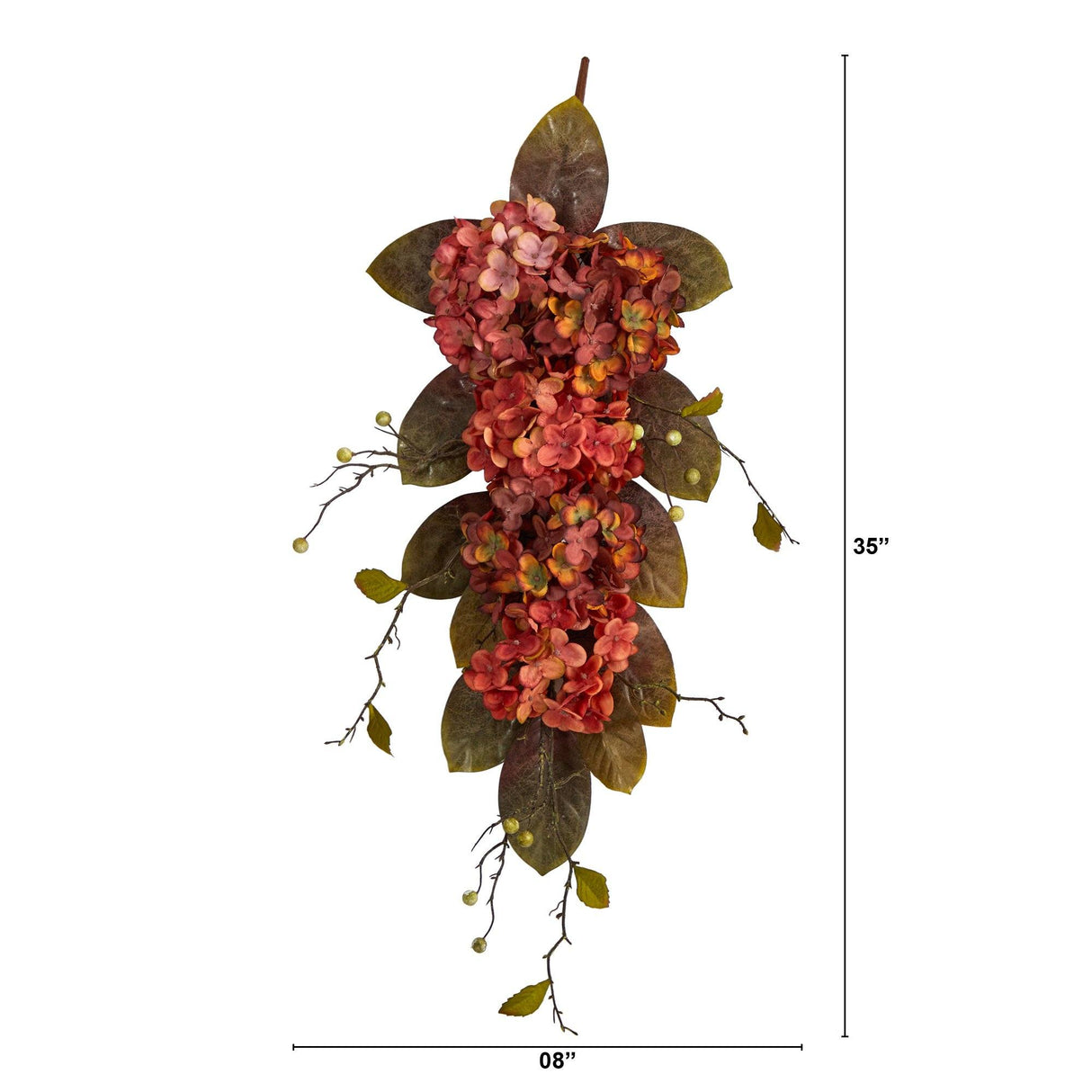 35” Autumn Hydrangea and Berry Artificial Fall Tear Drop by Nearly Natural