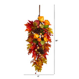 35” Autumn Maple Leaf and Berries Fall Teardrop by Nearly Natural - Vysn