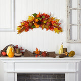 38” Autumn Maple Leaf Berry Artificial Swag by Nearly Natural - Vysn