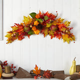 38” Autumn Maple Leaf Berry Artificial Swag by Nearly Natural - Vysn