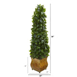 38” Sweet Bay Cone Topiary Artificial Tree in Decorative Metal Planter by Nearly Natural