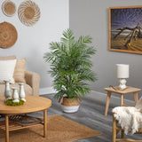 4' Areca Artificial Palm in Boho Chic Handmade Cotton & Jute White Woven Planter by Nearly Natural