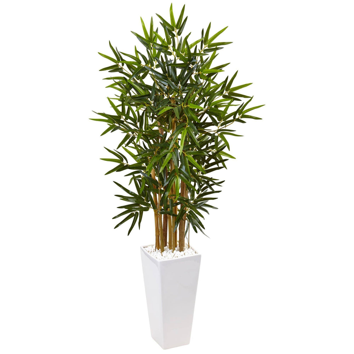 4’ Beige Trunk Bamboo Artificial Tree in White Tower Planter by Nearly Natural