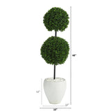 4’ Boxwood Double Ball Artificial Topiary Tree in White Planter  (Indoor/Outdoor) by Nearly Natural