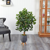 4’ Ficus Artificial Tree in Gray Planter with Stand by Nearly Natural