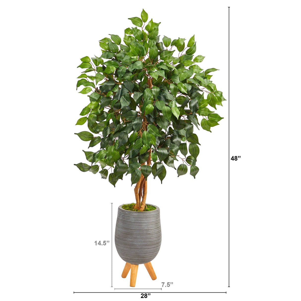 4’ Ficus Artificial Tree in Gray Planter with Stand by Nearly Natural