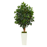 4’ Ficus Artificial Tree in White Tower Planter by Nearly Natural