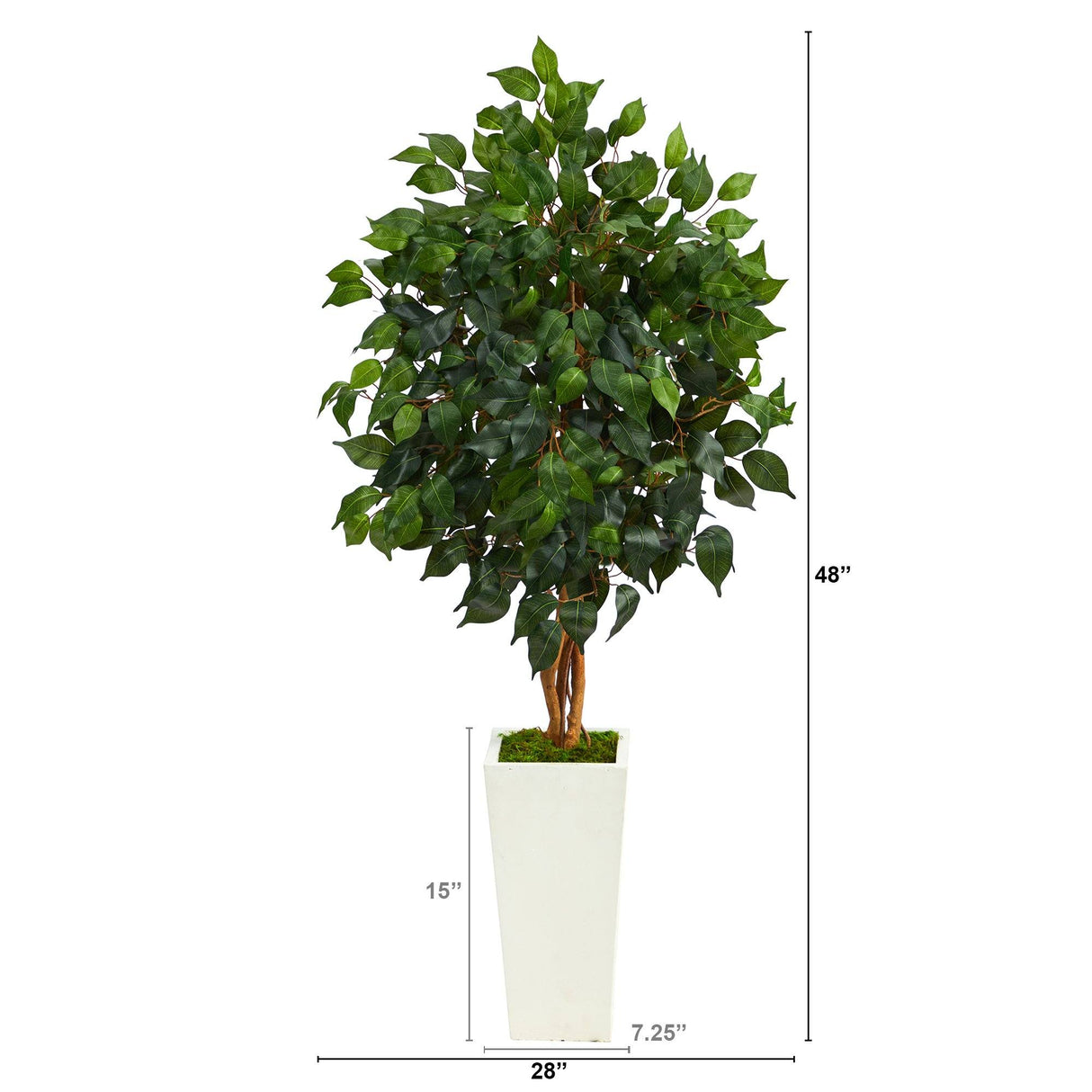 4’ Ficus Artificial Tree in White Tower Planter by Nearly Natural