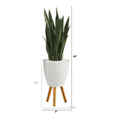 4’ Sansevieria Artificial Plant in White Planter with Stand by Nearly Natural