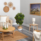 4’ Schefflera Artificial Tree in Boho Chic Handmade Cotton & Jute White Woven Planter (Real Touch) by Nearly Natural