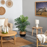 40” Areca Palm Tree in Boho Chic Handmade Cotton & Jute Black Woven Planter UV Resistant by Nearly Natural