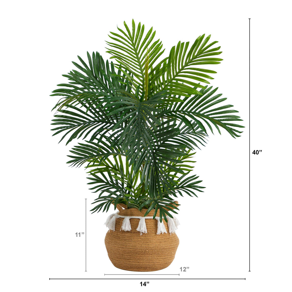 40” Areca Palm Tree in Boho Chic Handmade Natural Cotton Woven Planter with Tassels UV Resistant by Nearly Natural