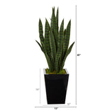 40” Sansevieria Artificial Plant in Black Metal Planter by Nearly Natural