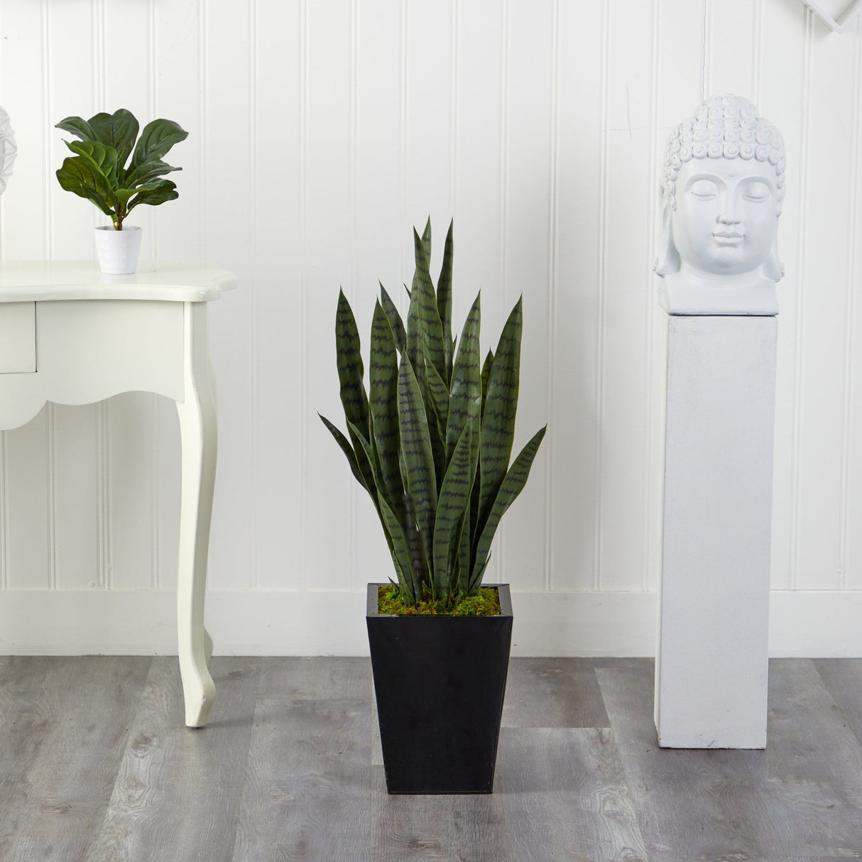 40” Sansevieria Artificial Plant in Black Metal Planter by Nearly Natural