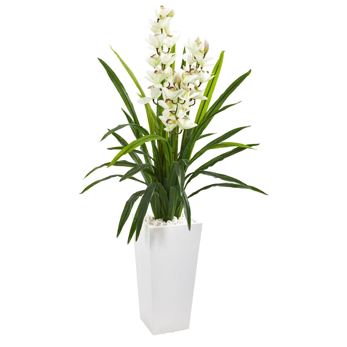 4.5’ Cymbidium Orchid Artificial Plant in White Tower Planter by Nearly Natural