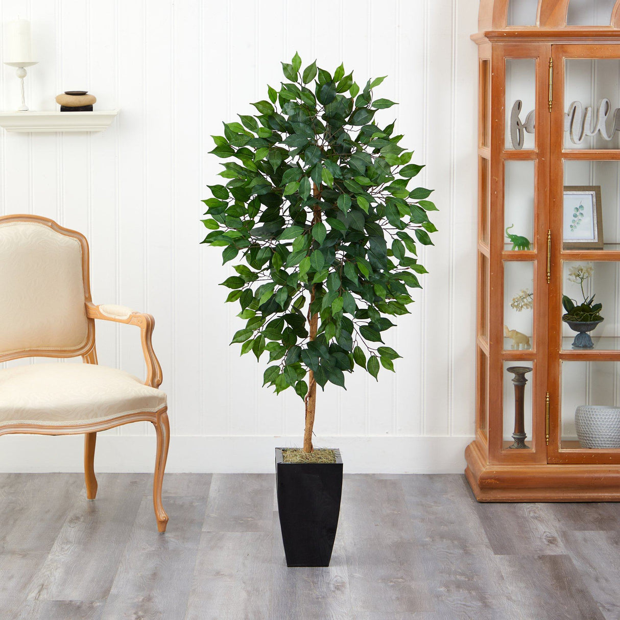 4.5’ Ficus Artificial Tree in Black Metal Planter by Nearly Natural