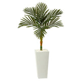 4.5’ Golden Cane Artificial Palm Tree in Tall White Planter by Nearly Natural