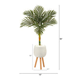 4.5’ Golden Cane Artificial Palm Tree in White Planter with Stand by Nearly Natural