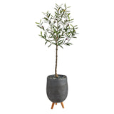 4.5’ Artificial Olive Tree in Gray Planter with Stand by Nearly Natural