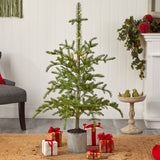 4.5’ Pre-Lit Christmas Pine Artificial Tree in Decorative Planter by Nearly Natural