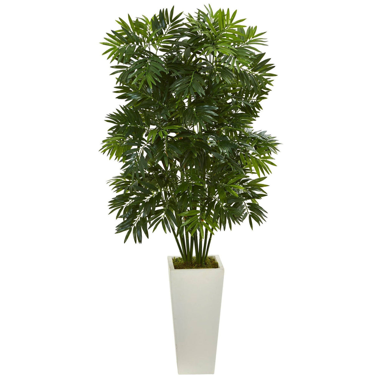 49” Mini Bamboo Palm Artificial Pant in White Tower Planter by Nearly Natural