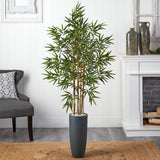 5’ Bamboo Tree in Gray Cylinder Planter by Nearly Natural