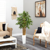 5’ Bamboo Tree in White Tower Planter by Nearly Natural