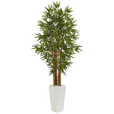 5’ Bamboo Tree in White Tower Planter by Nearly Natural