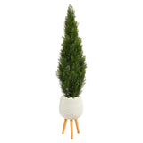 5' Cedar Artificial Tree in White Planter with Stand (Indoor/Outdoor) by Nearly Natural