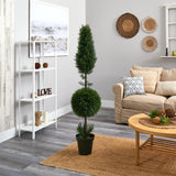 5' Cypress Ball and Cone Silk Tree (In-door/Out-door) by Nearly Natural