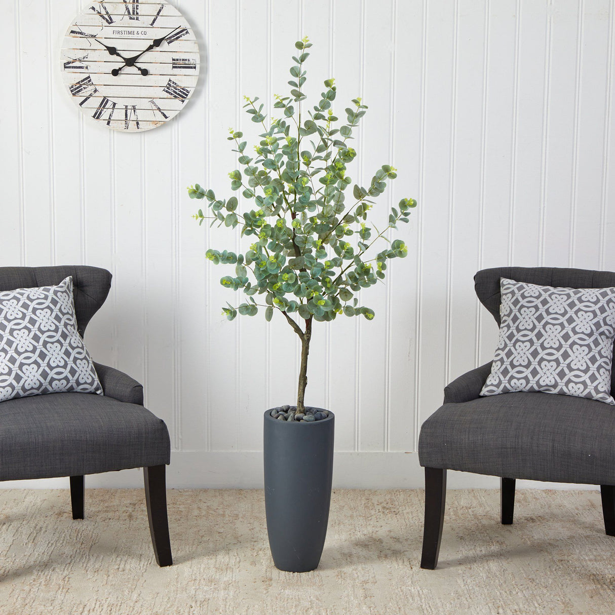 5’ Eucalyptus Artificial Tree in Gray Planter by Nearly Natural