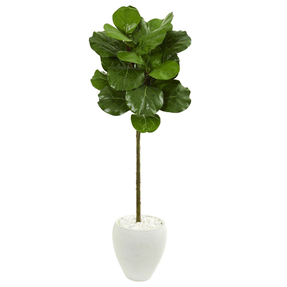 5’ Fiddle Leaf Artificial Tree in White Planter by Nearly Natural