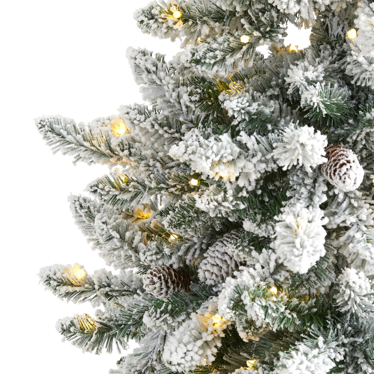 5’ Flocked Livingston Fir Artificial Christmas Tree with Pine Cones and 200 Clear Warm LED Lights by Nearly Natural