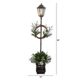 5’ Holiday Pre-lit Decorated Lamp Post with Greenery, Decorative Container and 50 LED Lights by Nearly Natural