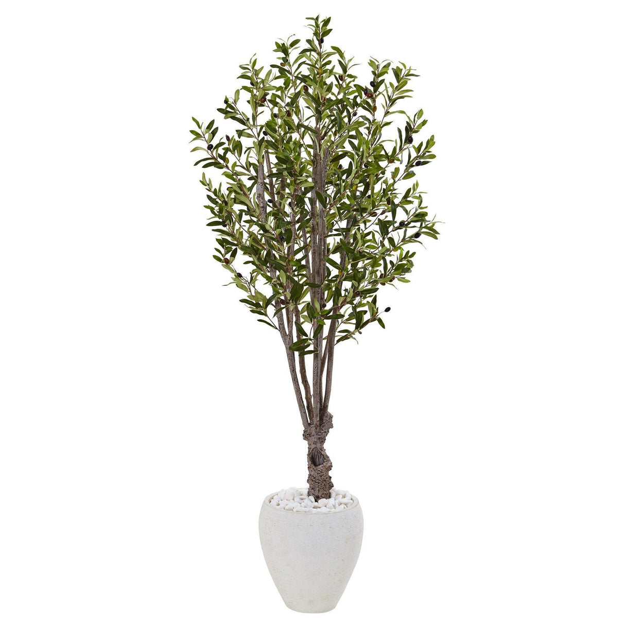 5’ Olive Tree in White Oval Planter by Nearly Natural