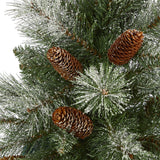 5’ Snowed French Alps Mountain Pine Artificial Christmas Tree with 387 Bendable Branches and Pine Cones by Nearly Natural