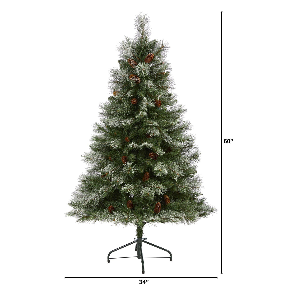 5’ Snowed French Alps Mountain Pine Artificial Christmas Tree with 387 Bendable Branches and Pine Cones by Nearly Natural