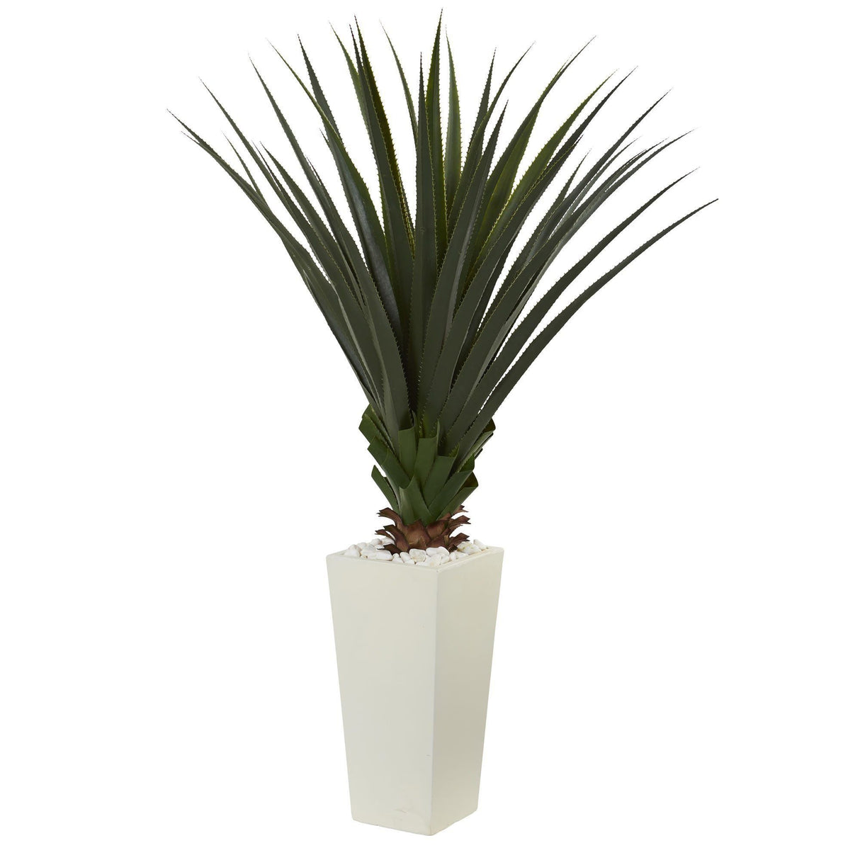 5' Spiky Agave Artificial Plant in White Tower Planter by Nearly Natural