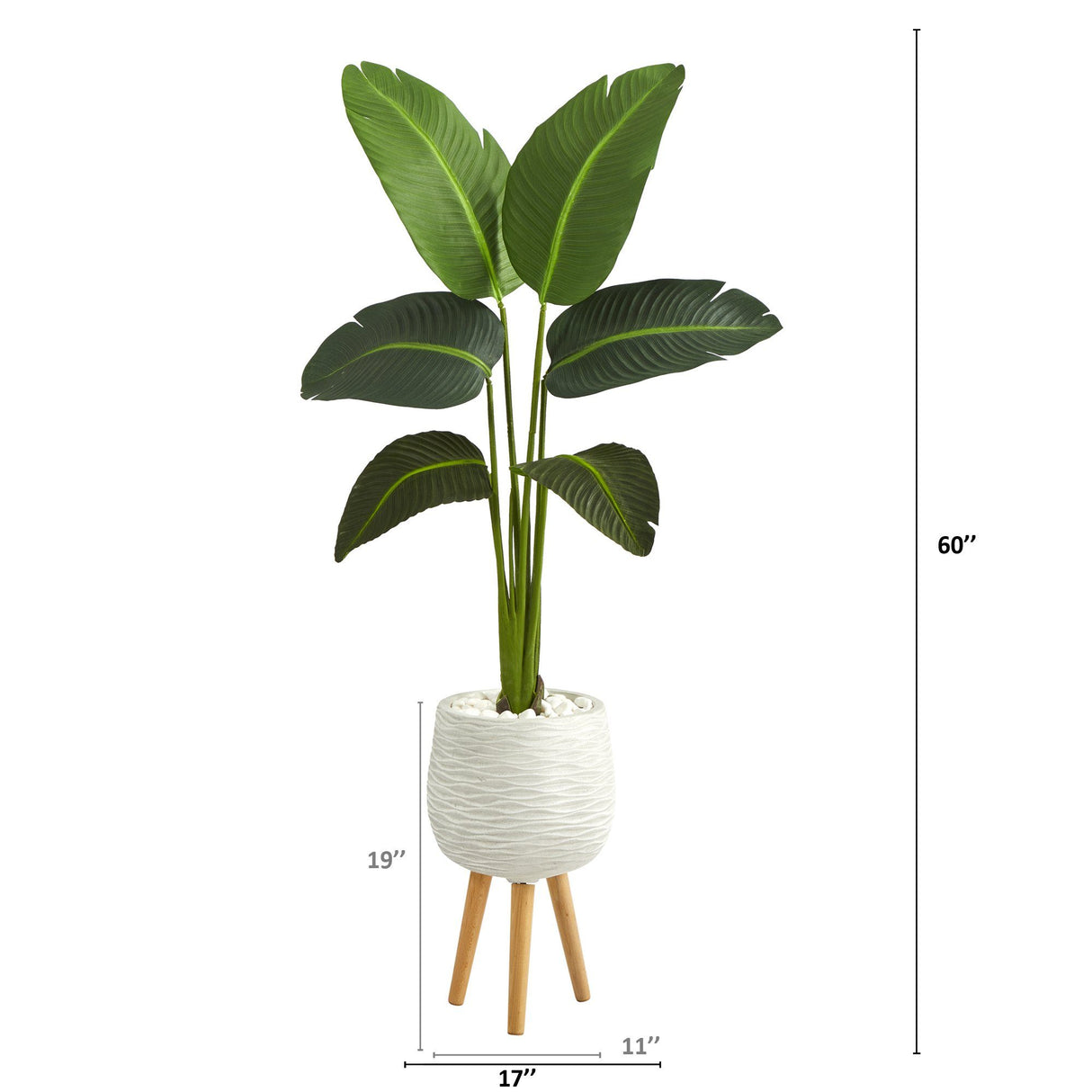 5’ Traveler’s Palm Artificial Plant in White Planter with Stand (Real Touch) by Nearly Natural