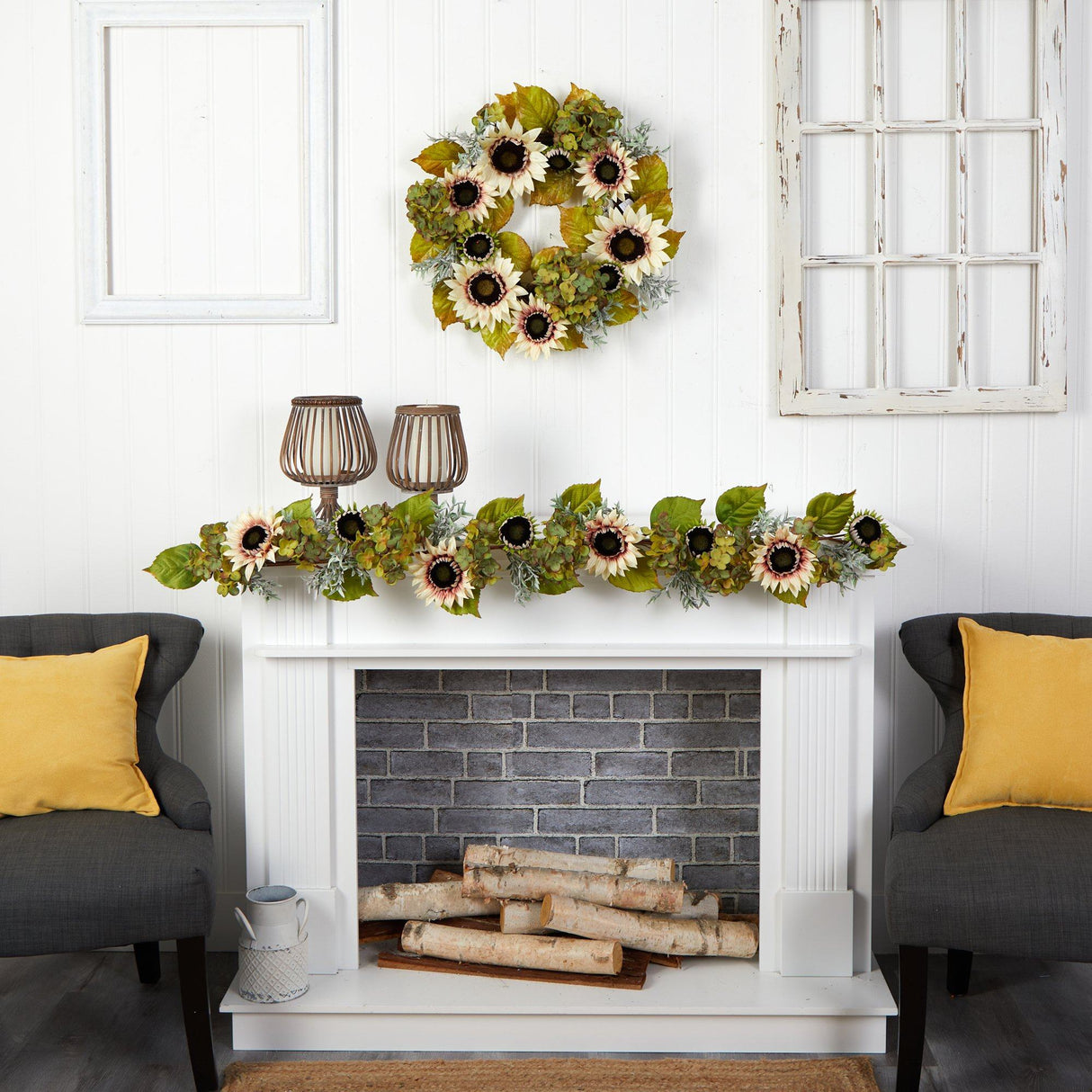 5’ White Sunflower and Hydrangea Artificial Garland by Nearly Natural