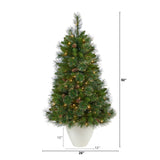 50” Golden Tip Washington Pine Artificial Christmas Tree with 100 Clear Lights, Pine Cones and 336 Bendable Branches in White Planter by Nearly Natural