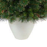 50” Golden Tip Washington Pine Artificial Christmas Tree with 100 Clear Lights, Pine Cones and 336 Bendable Branches in White Planter by Nearly Natural