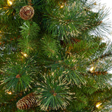 50” Golden Tip Washington Pine Artificial Christmas Tree with 100 Clear Lights, Pine Cones and 336 Bendable Branches in White Planter by Nearly Natural