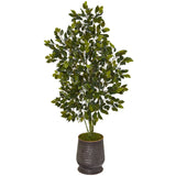 52” Ficus Artificial Tree in Ribbed Metal Planter by Nearly Natural