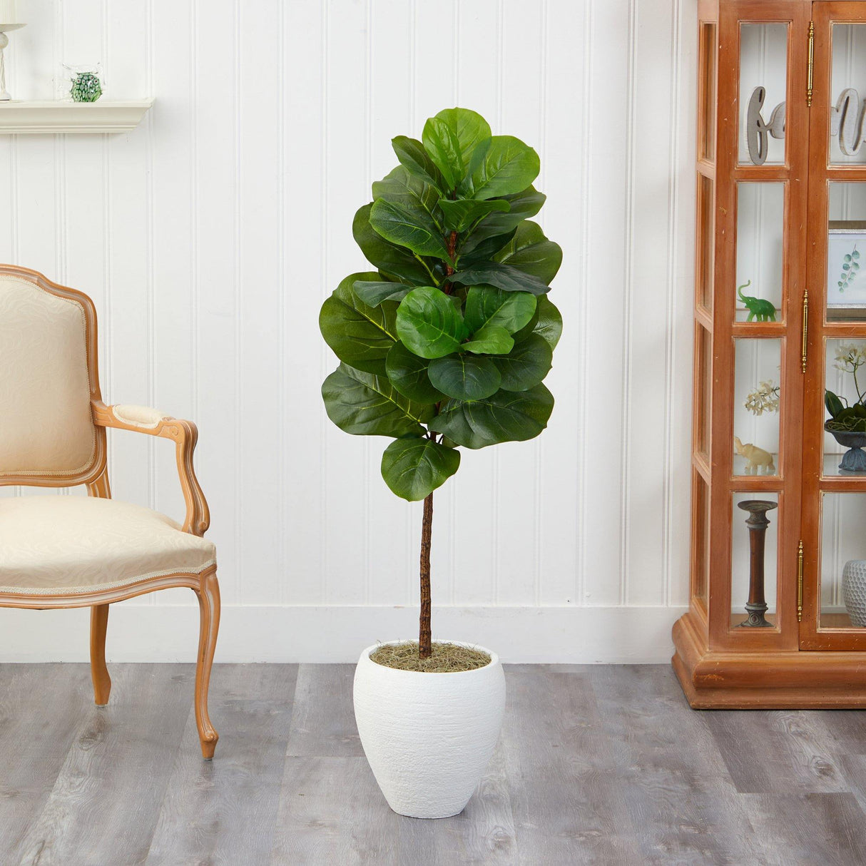 52” Fiddle Leaf Artificial Tree in White Planter by Nearly Natural