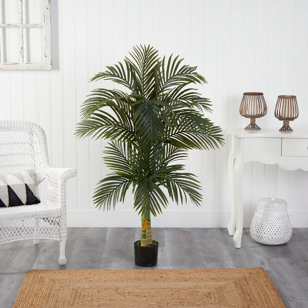 5.5’ Double Robellini Palm Tree UV Resistant (Indoor/Outdoor) by Nearly Natural