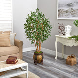 5.5' Ficus Bushy Artificial Tree in Decorative Planter by Nearly Natural